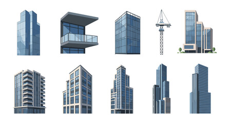 Obraz premium Collection of modern architectural building designs and a construction crane Low Polygonal