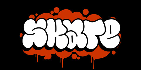 SKATE Urban Street Art Tag. Bold Red and Black Bubble Style Typography for Skateboard Culture Branding. © dirtyfellas