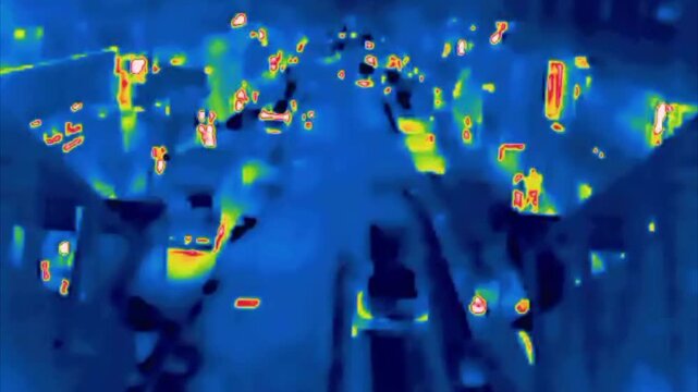 Upside-down street traffic. Like animated film, world of the future cartoon. Infrared image.