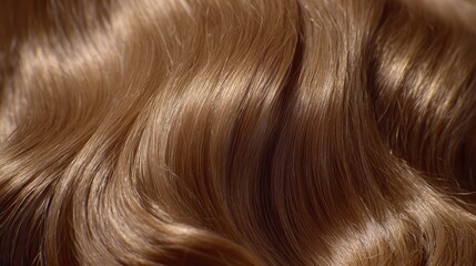Fototapeta premium Close-Up of Glossy, Wavy Brown Hair Texture, Highlighting Silky Strands and Natural Shine for Haircare, Beauty, or Fashion Concepts in Stock Photography