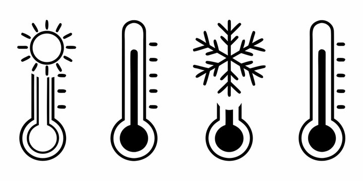 Weather icons depicting sun heat cold and snowflake conditions