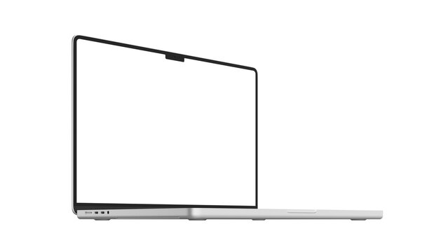 MacBook Pro on an isolated background. Side view mockup with transparent screens for web design and UX UI presentation.
