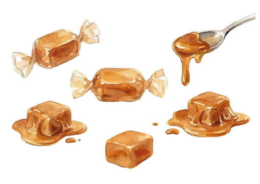 Watercolor style caramel illustration／キャラメル