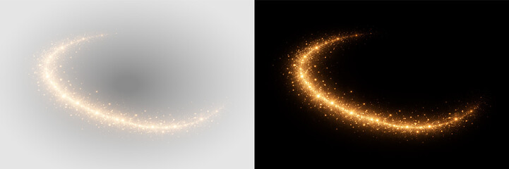 Gold glitter swirl trail, glowing magical sparkle curve with fairy dust shimmer and radiant celebration effect  © Ivan