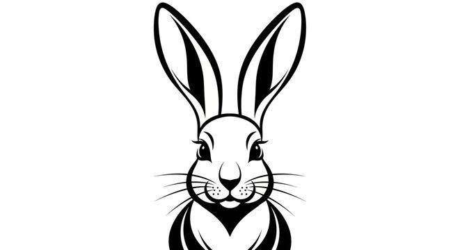 Black and white vector illustration of a rabbit head on white background
