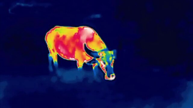 Water buffalo. Infrared image.