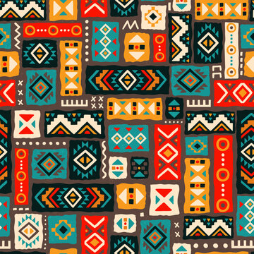 Fun hand drawn abstract seamless pattern inspired by aztec designs, ethnic background, great for textiles, banners, wallpapers, wrapping - vector design