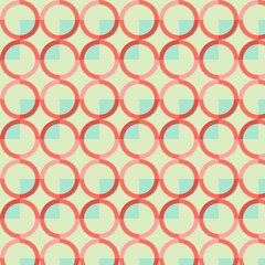 Mid Century Modern Geometric Circle Seamless Pattern in Olive Green and Coral