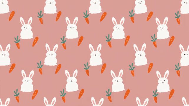 Cute Bunny and Carrot Seamless Pattern on Pink Background