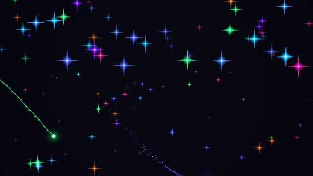 Colorful Stars and Shooting Star Trails in Night Sky.