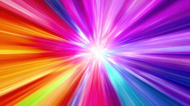 Device burst of light particles in rainbow neon hues radiating from a central glow