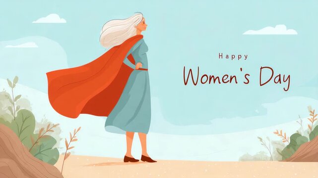 hero woman with cape on womens day illustrated animation