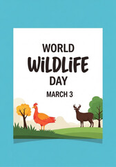 Fototapeta premium World Wildlife Day poster featuring animals and nature scene 