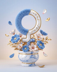 blue venus symbol with flowers in elegant decorative 3d style