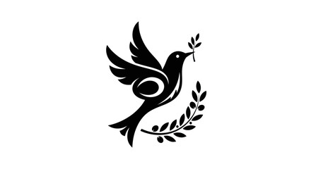 Obraz premium Elegant black bird with olive branch