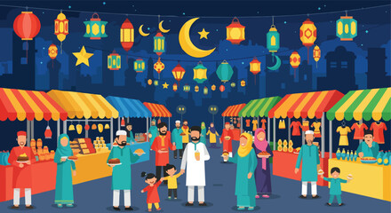 Obraz premium Colorful Ramadan Night Market with Lanterns