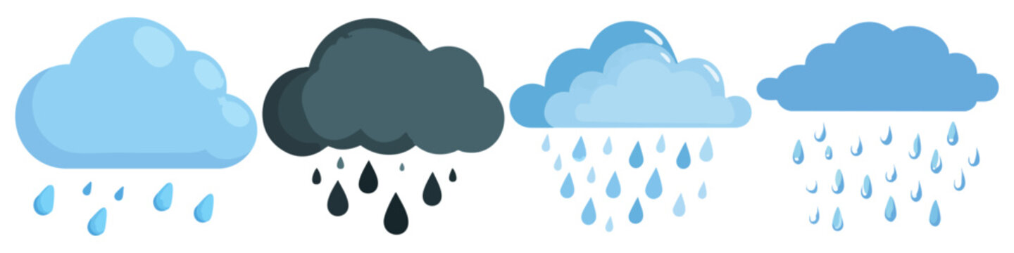Cloud with raindrops  Flat Vector Illustration on Transparent Background