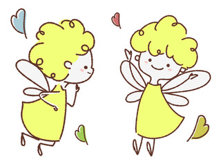 天使とハートのイラスト