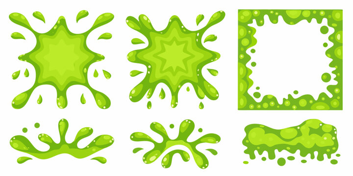 Assorted green slime shapes and borders arranged in a playful composition