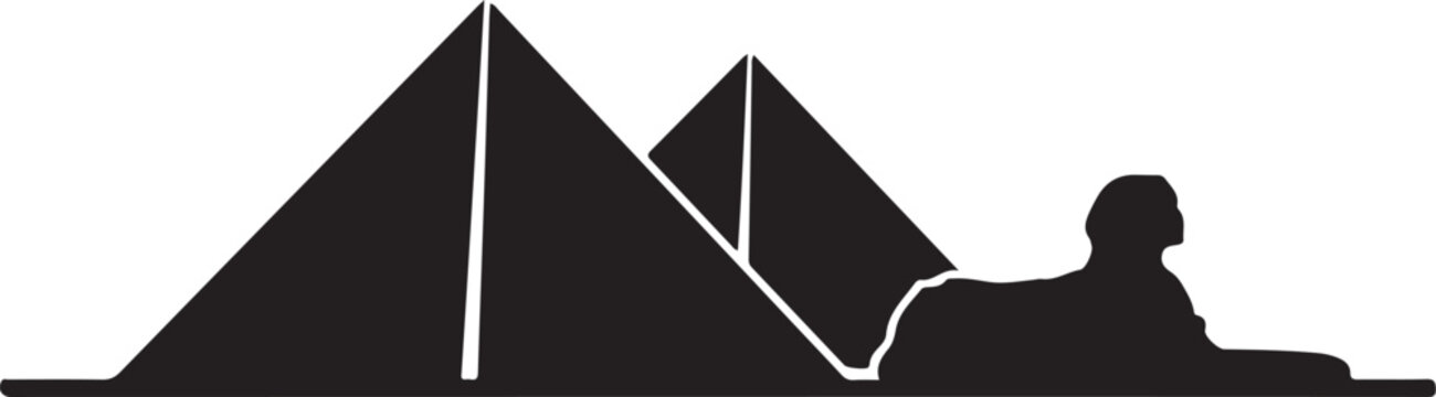 A black silhouette of pyramids and sphinx