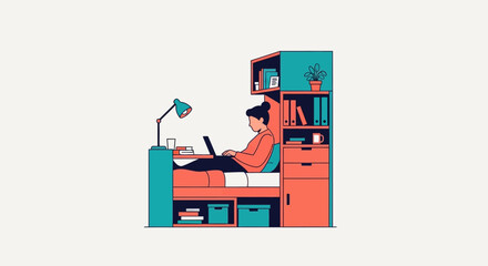 Woman Working on Laptop at Desk.