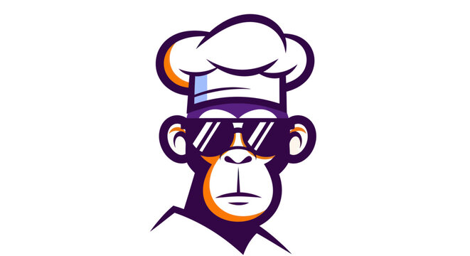 Chef monkey wearing sunglasses vector illustration isolated on white