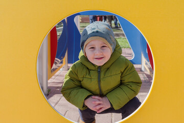 Boy playing on playground