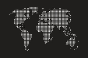 Dotted world map. Black vector illustration isolated background.