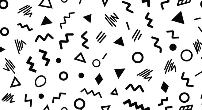 Memphis design pattern with geometric shapes on white background