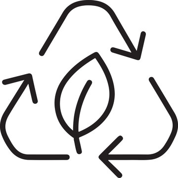 Biodegradable recycle leaf line icon vector eco symbol for green packaging and sustainability design.