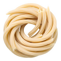 Coiled raw pasta on transparent background for culinary designs