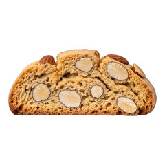 Delicious almond cake slice with nuts on transparent background