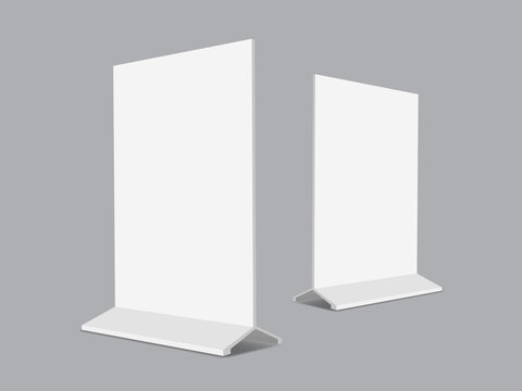 Plastic and acrylic table talker. Table top banner, menu, promotion, discount, payment QR code. Promotional Table Tent Mockup Template. Cards to advertise your business or promote special sales. 