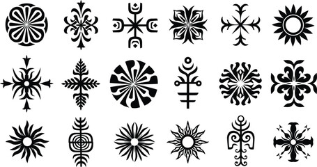 Collection of various black abstract floral and geometric designs on white background © Saidurra12