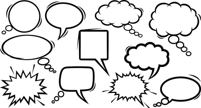 collection of various comic book style speech bubbles and thought clouds