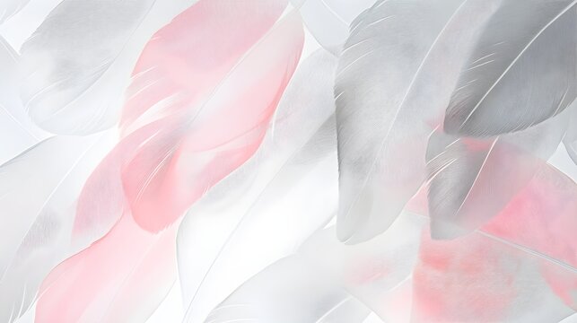 Close up of soft white and pink feathers delicate light
