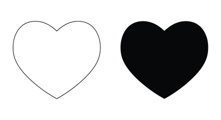 A simple visual comparison of an outlined heart and a solid black heart shape a striking silhouette high quality © Pvect02