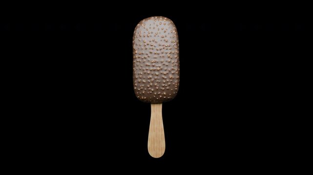 Chocolate Almond Ice Cream Stick Rotating Loop Transparent Background. 4K