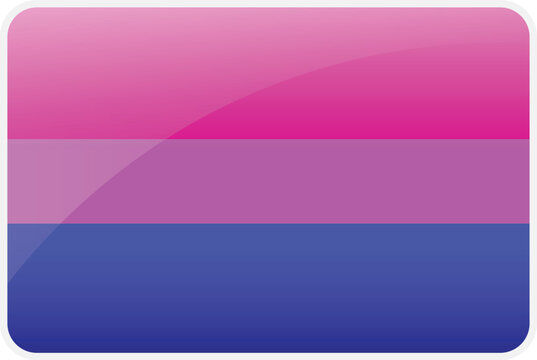 High-quality vector illustration of the bisexual pride flag featuring pink, purple, and blue horizontal stripes with a glossy glass effect and rounded edges for LGBTQ+ community identity.