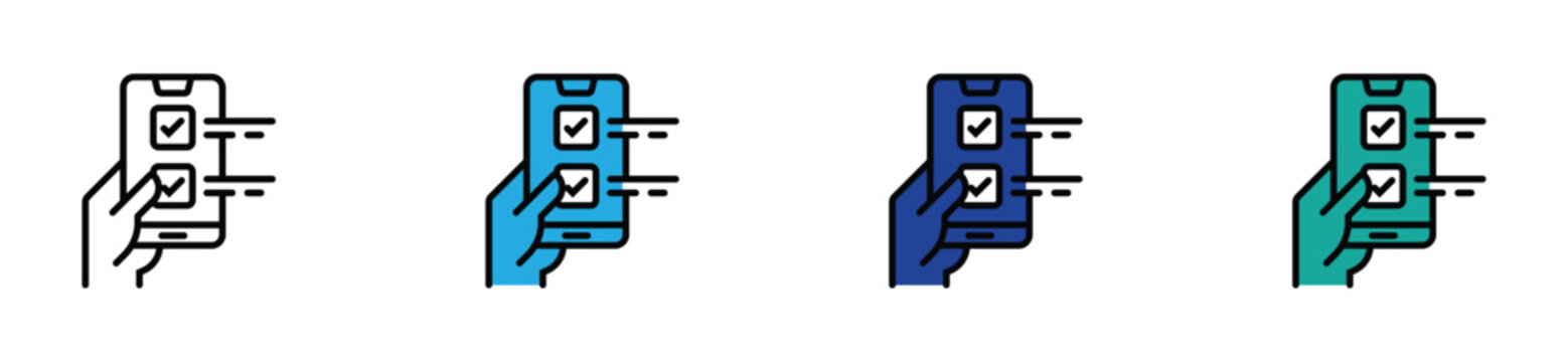 Hand Holding Smartphone with Checklist Icon Set