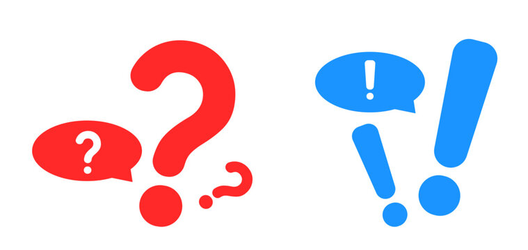 Red question and blue exclamation marks with speech bubbles.