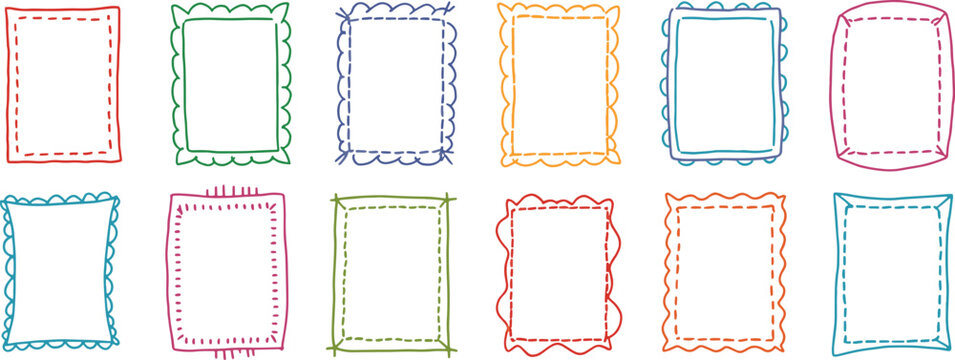 Colorful Decorative Rectangular Frames Set &ndash; 12 Editable Vector Borders