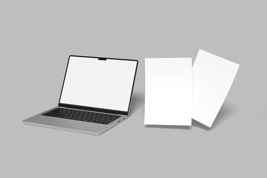 Professional A4 Flyer Mockup with Laptop &ndash; Modern Branding Scene