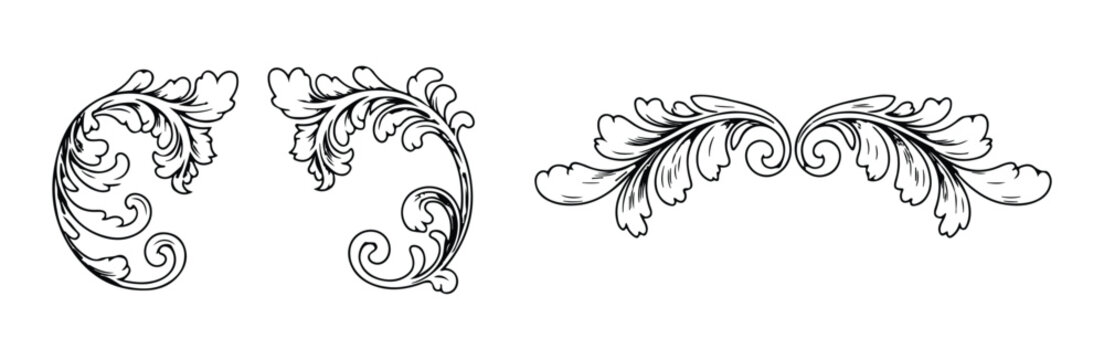 Baroque design elements scroll flourishes vintage frame corners and decorative divider