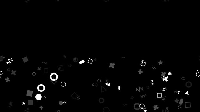 Dynamic Geometric Shapes Falling on Black Background Abstract Animation Loop