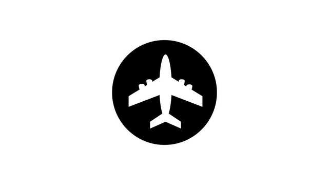 Airplane Icon on Black Circle, Transparent Animation Background