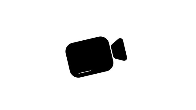 Simple Black Video Camera Icon with Transparent Animation Background