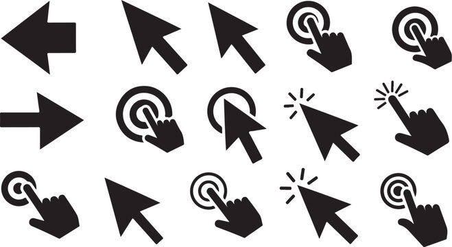 Computer mouse cursor icons and pointers on white background