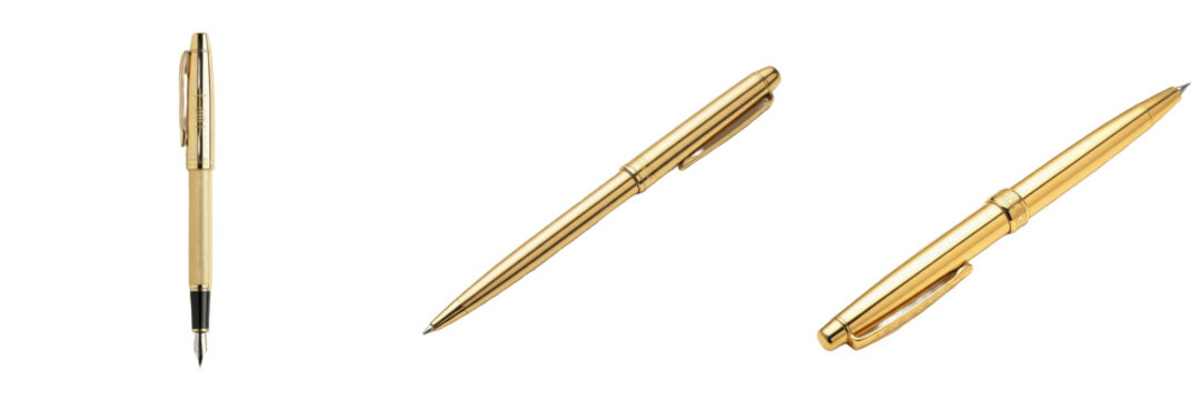 Set of Luxury Gold Fountain Pen and Ballpoint Pen Stationery with Transparent Background PNG