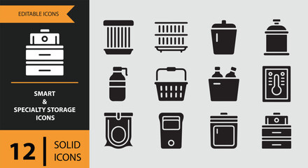 Smart and specialty storage solid icons innovative organization solutions